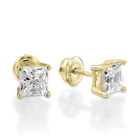 Classic Princess cut Diamond Earrings in Yellow Gold Swarovski 1.00ct (2.00cttw)